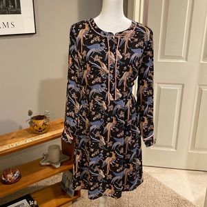 LOFT Shirtdress with Buttons Bird Pattern